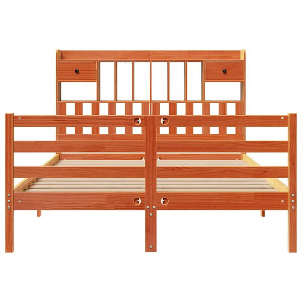 vidaXL Cama com estante sem colch&atilde;o 140x200 cm pinho maci&ccedil;o