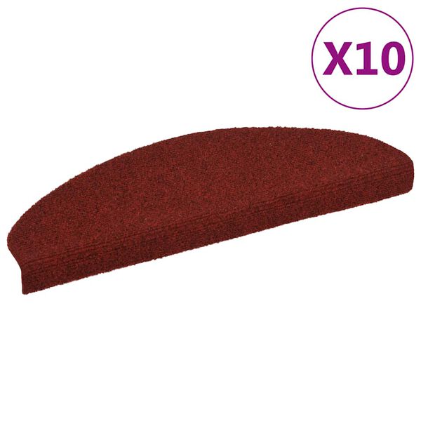 vidaXL Tapetes de escada autoadesivos 10 peças 65x21x4 cm vermelho bordô meio redondo grande