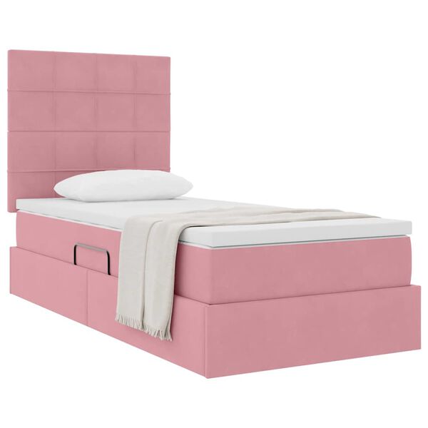 vidaXL Cama com arruma&ccedil;&atilde;o e colch&atilde;o Rosa 90 x 190 cm Veludo