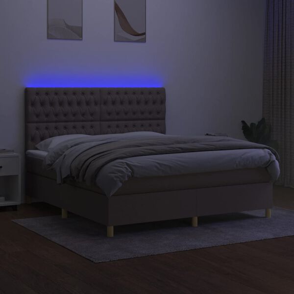 vidaXL Cama box spring colch&atilde;o/LED 160x200 cm tecido cinza-acastanhado