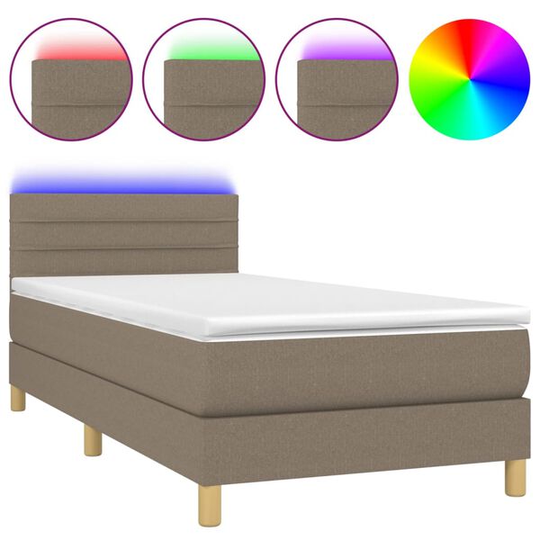 vidaXL Cama box spring + colch&atilde;o/LED 80x200cm tecido cinza-acastanhado