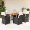 vidaXL 7 pcs conjunto de jantar p/ jardim c/ almofad&otilde;es vime PE preto