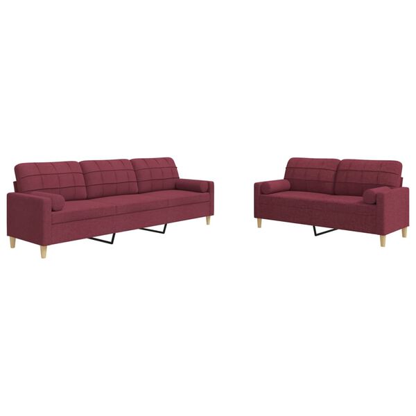 vidaXL 2 pcs conjunto de sof&aacute;s com almofadas tecido vermelho-tinto
