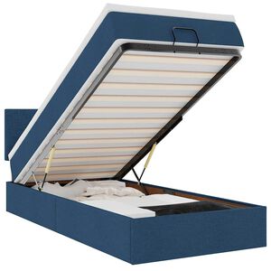 vidaXL Estrutura de cama otomana com colch&atilde;o tecido azul 90x190cm