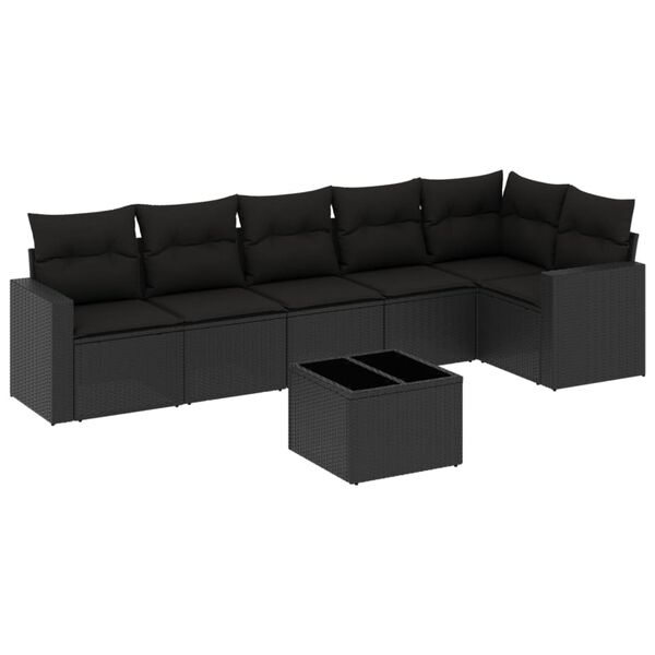 vidaXL 7 pcs conjunto de sof&aacute;s p/ jardim c/ almofad&otilde;es vime PE preto