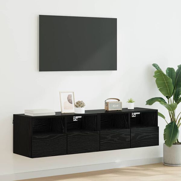 vidaXL Gabinetes de TV na Parede 2 pcs Carvalho Preto 60 x 30 x 30 cm