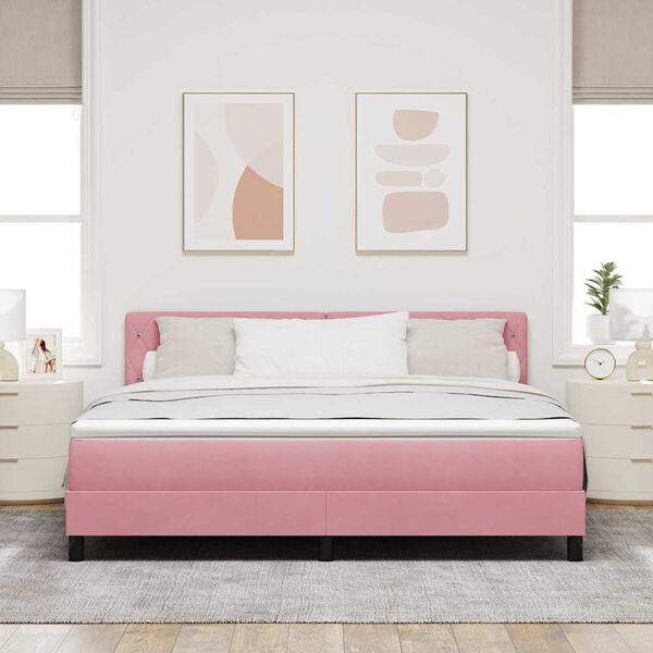 vidaXL Cama Box com colch&atilde;o com cabeceira Rosa 180 x 200 cm Veludo