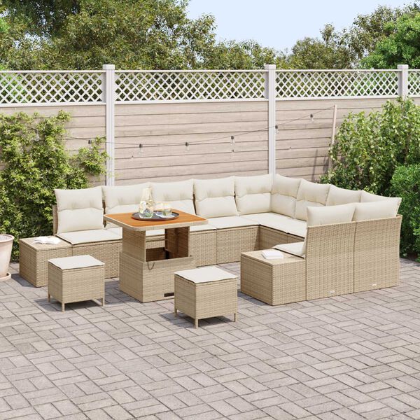 vidaXL Conjunto de Sof&aacute; de Jardim 12 pcs Bege Rattan Sint&eacute;tico