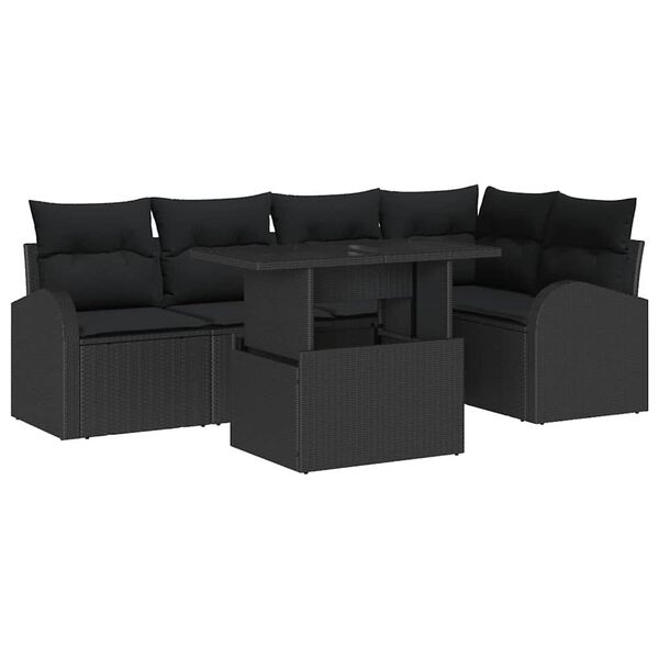 vidaXL Conjunto de Sof&aacute; de Jardim com almofada 6 pcs Preto vime PE