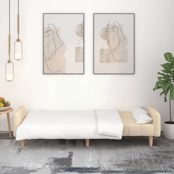 vidaXL Sofá-cama de 2 lugares tecido cor creme