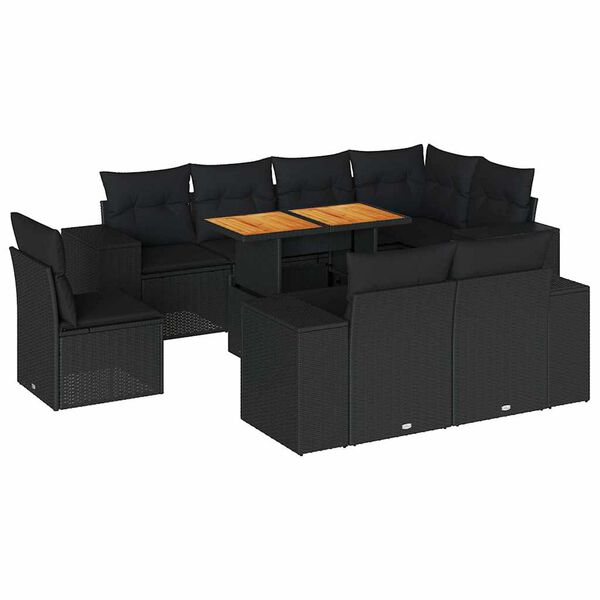 vidaXL 9 pcs conjunto de sof&aacute;s p/ jardim c/ almofad&otilde;es vime PE preto
