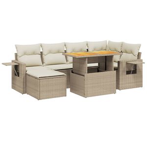 vidaXL 7 pcs conjunto de sof&aacute;s p/ jardim com almofad&otilde;es vime PE bege
