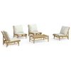vidaXL 5 pcs conjunto lounge de jardim bambu c/ almofad&otilde;es branco nata