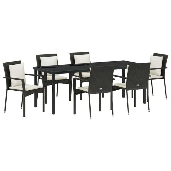 vidaXL Conjunto de Jantar para Jardim com almofada 7 pcs Preto vime PE
