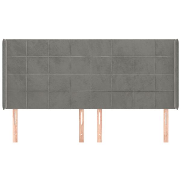 vidaXL Cabeceira cama c/ abas veludo 203x16x118/128 cm cinzento-claro