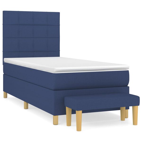 vidaXL Cama com molas/colch&atilde;o 90x190 cm tecido azul