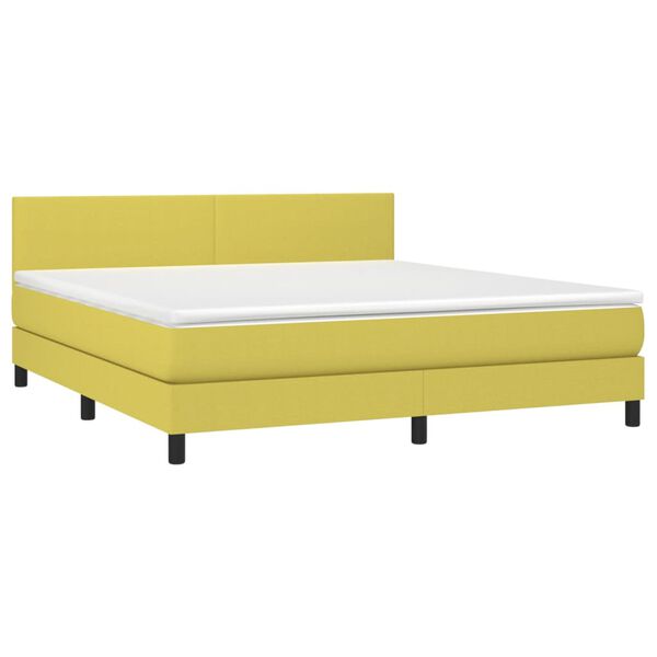 vidaXL Cama box spring c/ colch&atilde;o e LED 160x200 cm tecido verde