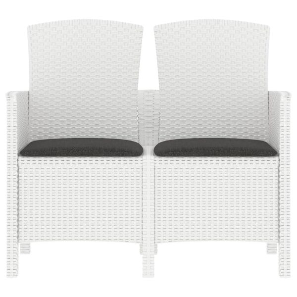 vidaXL Banco de jardim 2 lugares c/ almofad&otilde;es vime PP branco