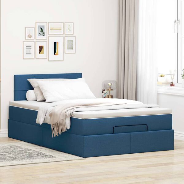 vidaXL Cama Otomana com colch&atilde;o & LEDs 120x190cm tecido azul