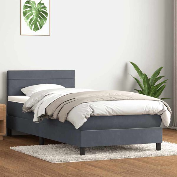 vidaXL Cama com molas/colch&atilde;o cinza-escuro 80x210 cm veludo