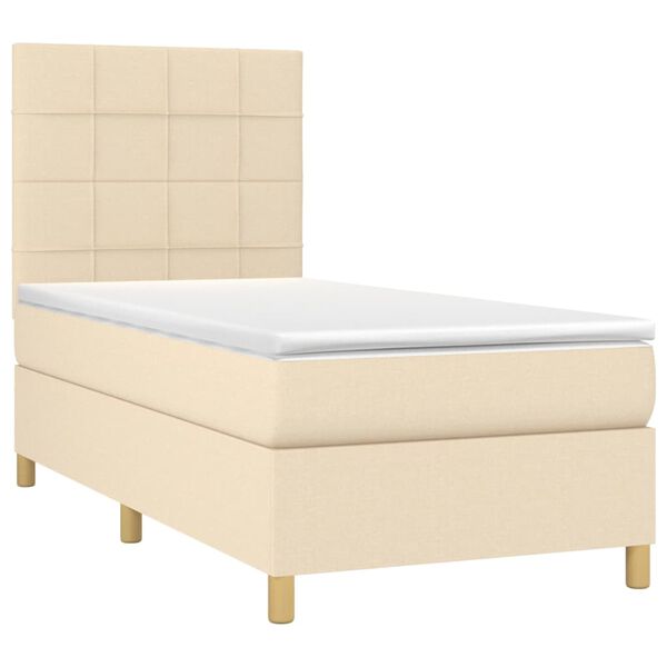 vidaXL Cama box spring c/ colch&atilde;o e LED 80x200 cm tecido cor creme