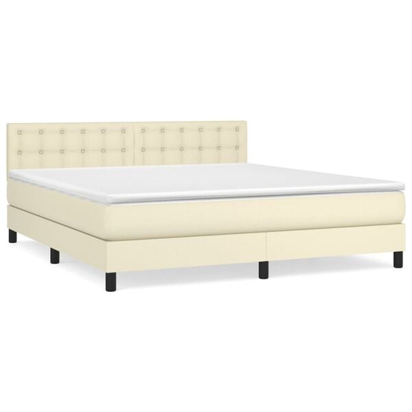 vidaXL Cama com molas/colch&atilde;o 180x200 cm couro artificial cor creme