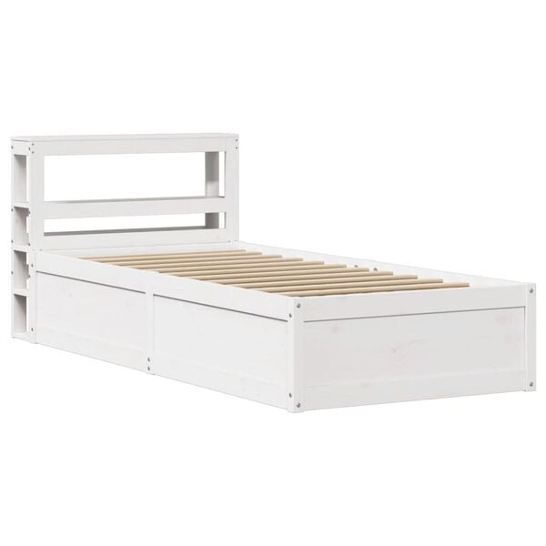 vidaXL Estrutura de cama com cabeceira 90x200 cm pinho maci&ccedil;o branco