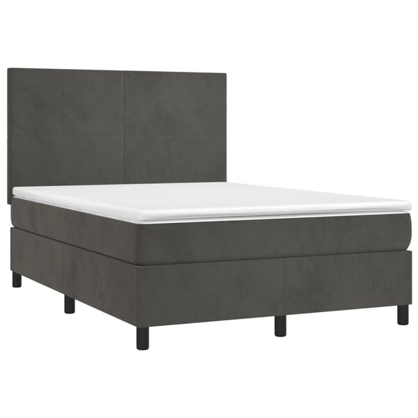 vidaXL Cama box spring c/ colch&atilde;o/LED 140x190cm veludo cinzento-escuro