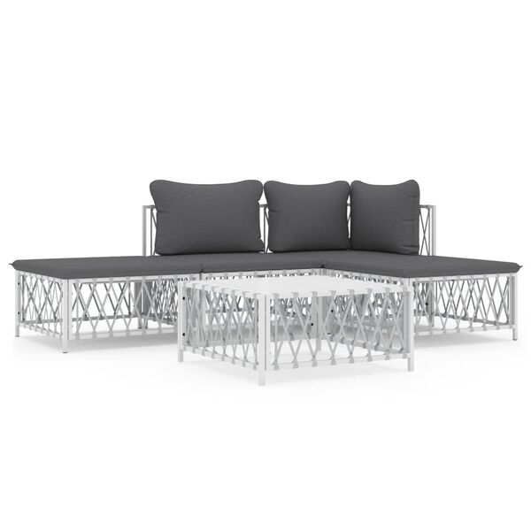 vidaXL 5 pcs conjunto lounge de jardim com almofadões aço branco
