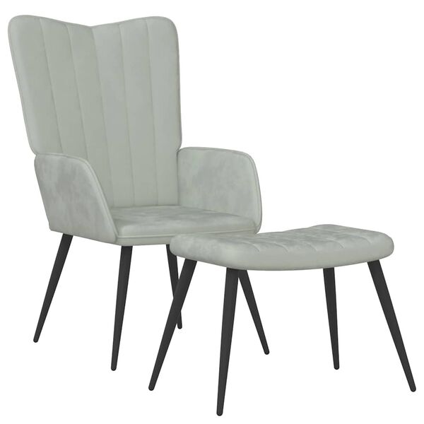 vidaXL Cadeira de descanso com banco veludo cinzento-claro