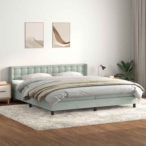 vidaXL Cama com molas/colch&atilde;o 180x220 cm veludo cinzento-claro