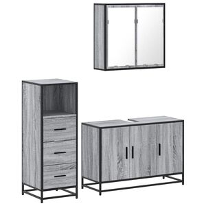 vidaXL 3 pcs Conjunto m&oacute;veis casa de banho madeira proc. cinza sonoma