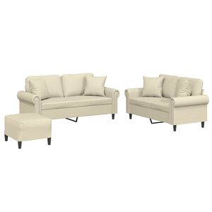 vidaXL 3 pcs conjunto de sof&aacute;s com almofadas couro artificial creme