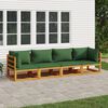 vidaXL 4 pcs conj. lounge jardim madeira c/almofadões verdes