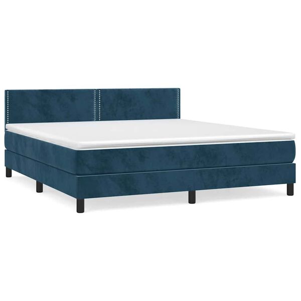 vidaXL Cama com molas/colch&atilde;o 160x200 cm veludo azul-escuro