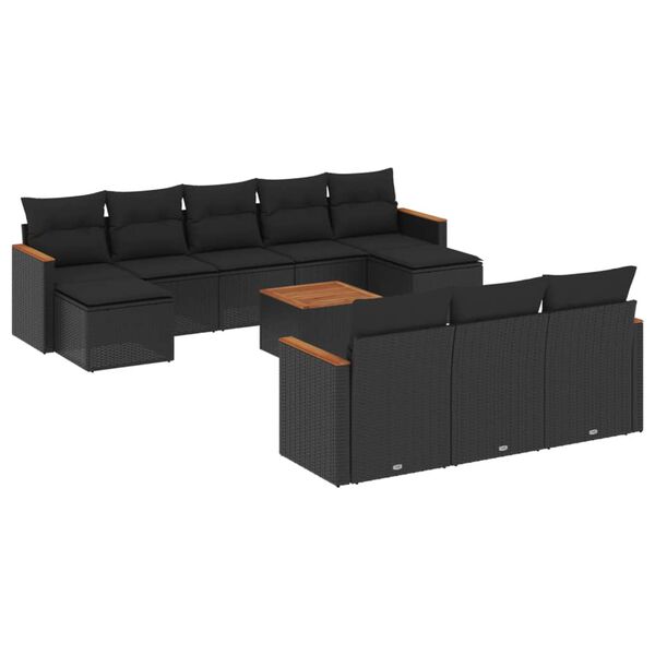 vidaXL 11 pcs conjunto sof&aacute;s de jardim c/ almofad&otilde;es vime PE preto