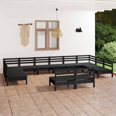 vidaXL 12 pcs conjunto lounge de jardim pinho maciço preto