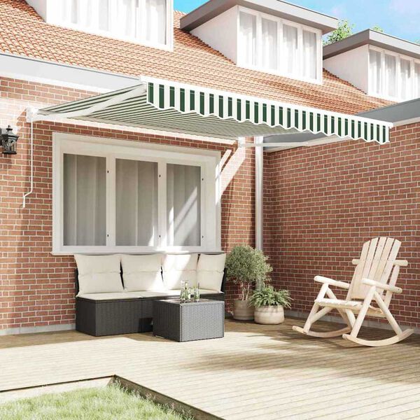 vidaXL Toldo Retrátil Manual Verde e branco 350 x 250 cm tecido