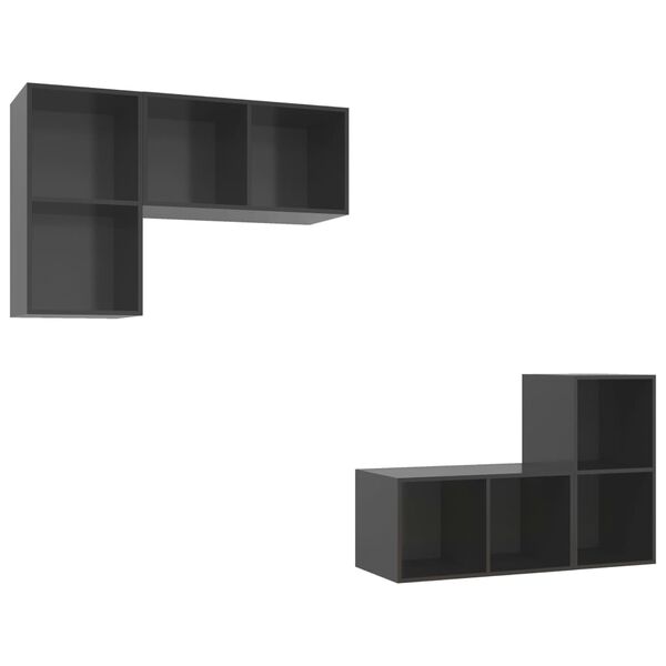 vidaXL Armários de parede TV 4 pcs derivados madeira cinza brilhante