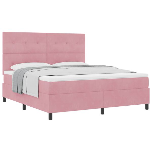 vidaXL Cama Box com colch&atilde;o com cabeceira Rosa 180 x 200 cm tecido