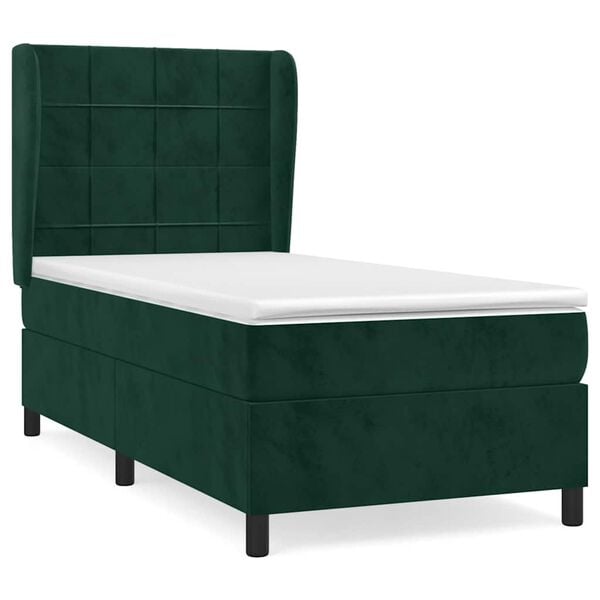 vidaXL Cama com molas/colch&atilde;o 90x190 cm veludo verde-escuro