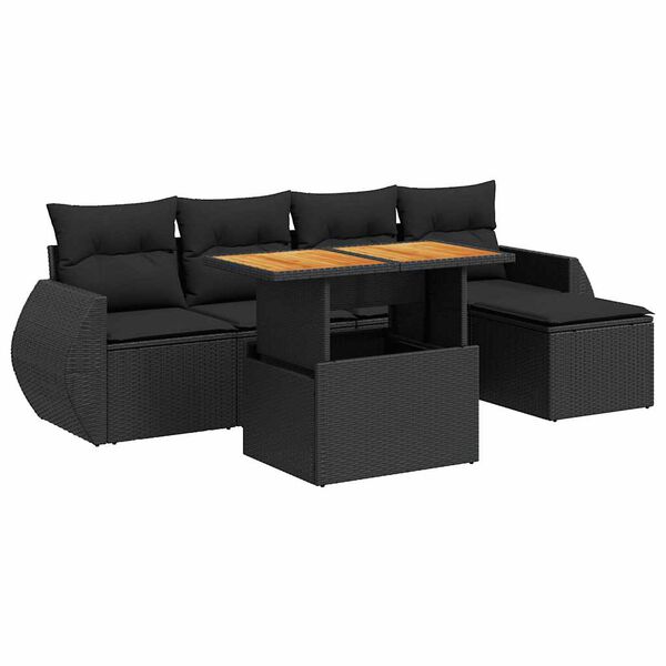 vidaXL 6 pcs conjunto sof&aacute;s de jardim c/ almofad&otilde;es vime PE preto