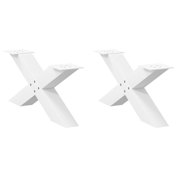 vidaXL P&eacute;s para mesa de centro em formato de X, 2 pe&ccedil;as, branco, 70x (30-31) cm, a&ccedil;o