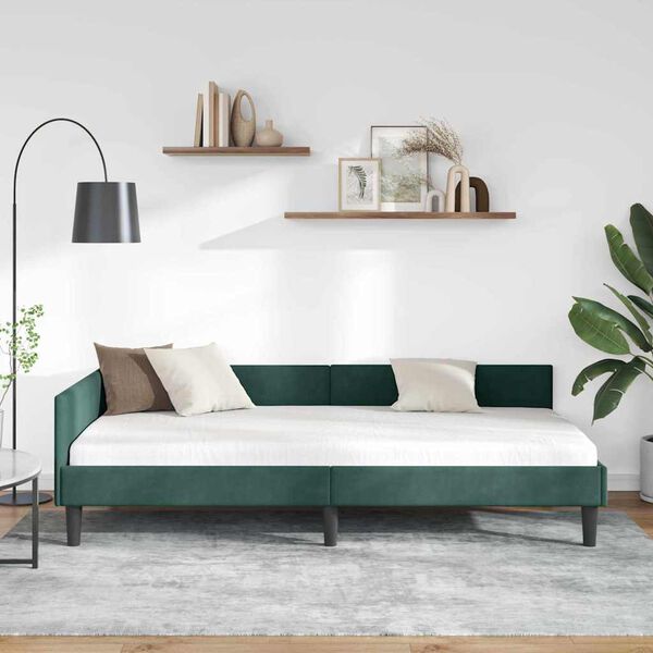 vidaXL Estrutura de Cama de Canto Verde Escuro 100 cm x 200 cm Veludo
