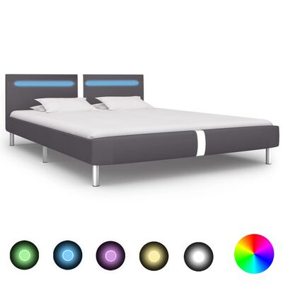 vidaXL Estrutura de cama c/ LEDs 180x200 cm couro artificial cinzento