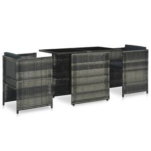 vidaXL 3 pcs conjunto bistr&ocirc; com almofad&otilde;es vime PE cinzento
