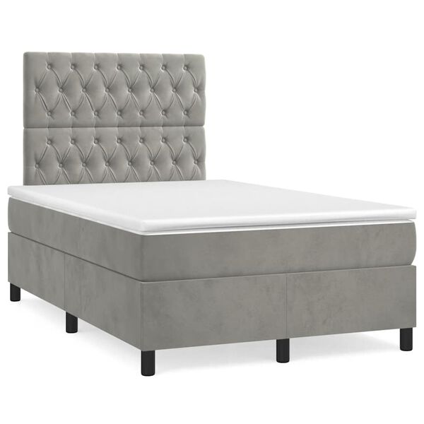 vidaXL Cama boxspring com colch&atilde;o 120x190 cm veludo cinzento-claro