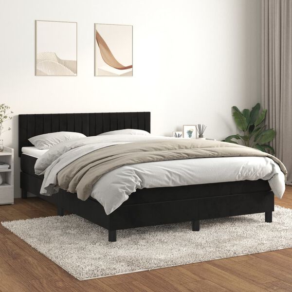 vidaXL Cama com molas/colch&atilde;o 140x190 cm veludo preto