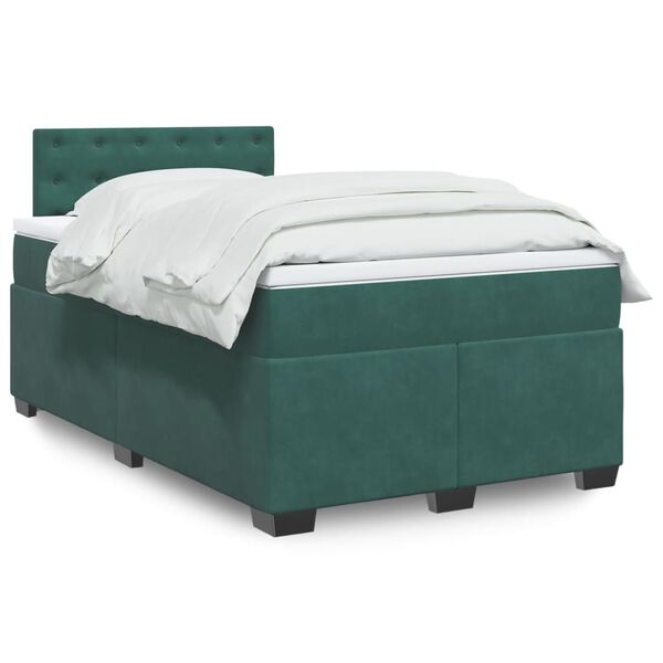 vidaXL Cama boxspring com colch&atilde;o 120x200 cm veludo verde-escuro