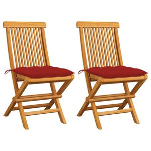 vidaXL Cadeiras de jardim c/ almofad&otilde;es vermelhos 2 pcs teca maci&ccedil;a